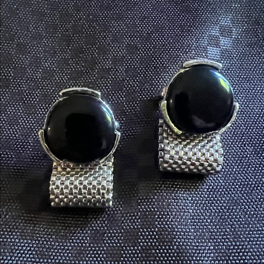 cuff links Elegant Black and Silver mesh Cuff Links